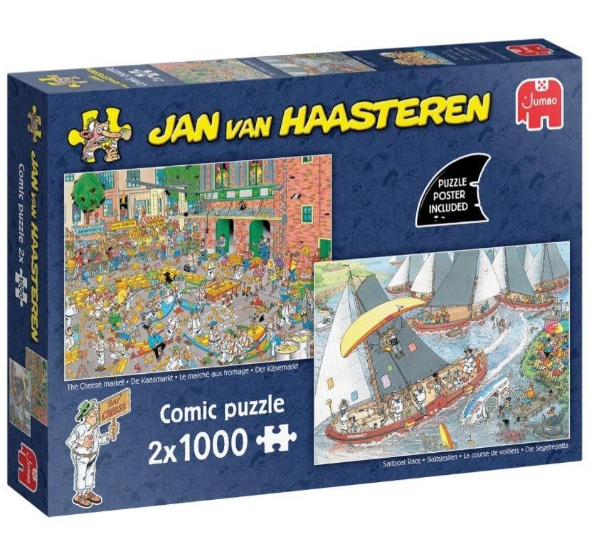 Jan van Haasteren Puzzels 2x 1000st Kaasmarkt & Skûtsjesilen, Ophalen of Verzenden, 500 t/m 1500 stukjes, Zo goed als nieuw, Legpuzzel