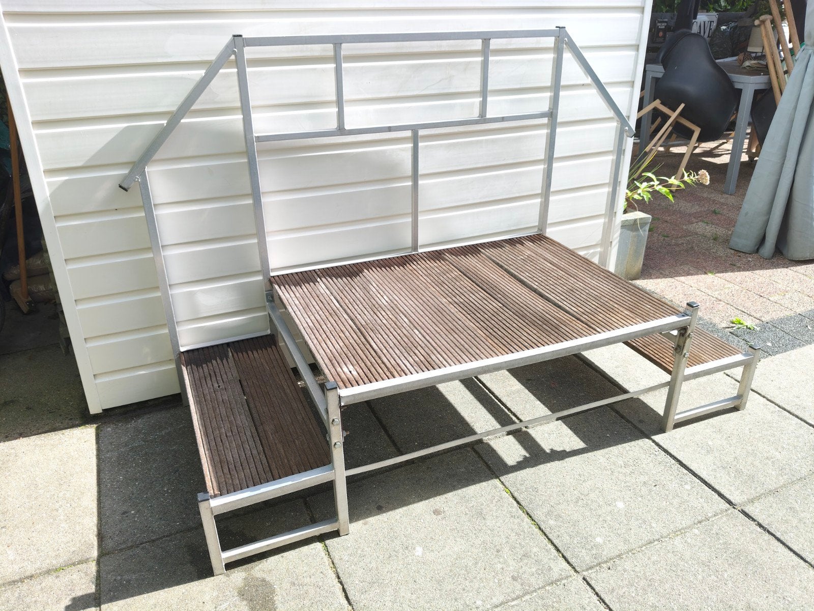 aluminium bordes opstap trap voor stacaravan of chalet, Ophalen