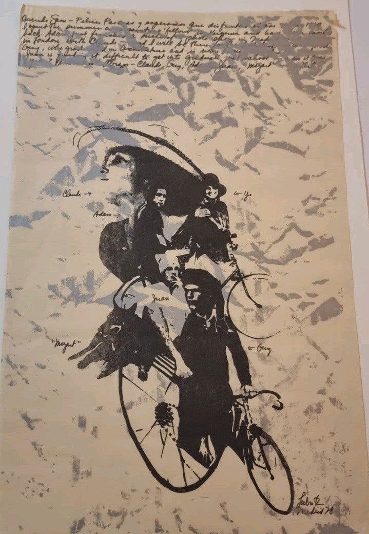 Lithografie 'Fietsers' - gesigneerd en gedateerd 1978, Antiek en Kunst, Gesigneerd, Ophalen of Verzenden, Personages en Fantasiefiguren