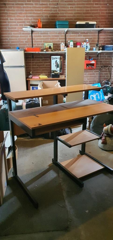 Bureau computertafel met printer tableau, beukenprint/zwart, Huis en Inrichting, Ophalen, Demontabel, Gebruikt, 120 cm