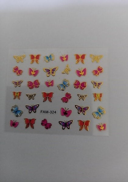 Velletje nagel water decals stickers FAM-324 vlinders goud, Verzenden, Nieuw, Handen en Nagels, Goud