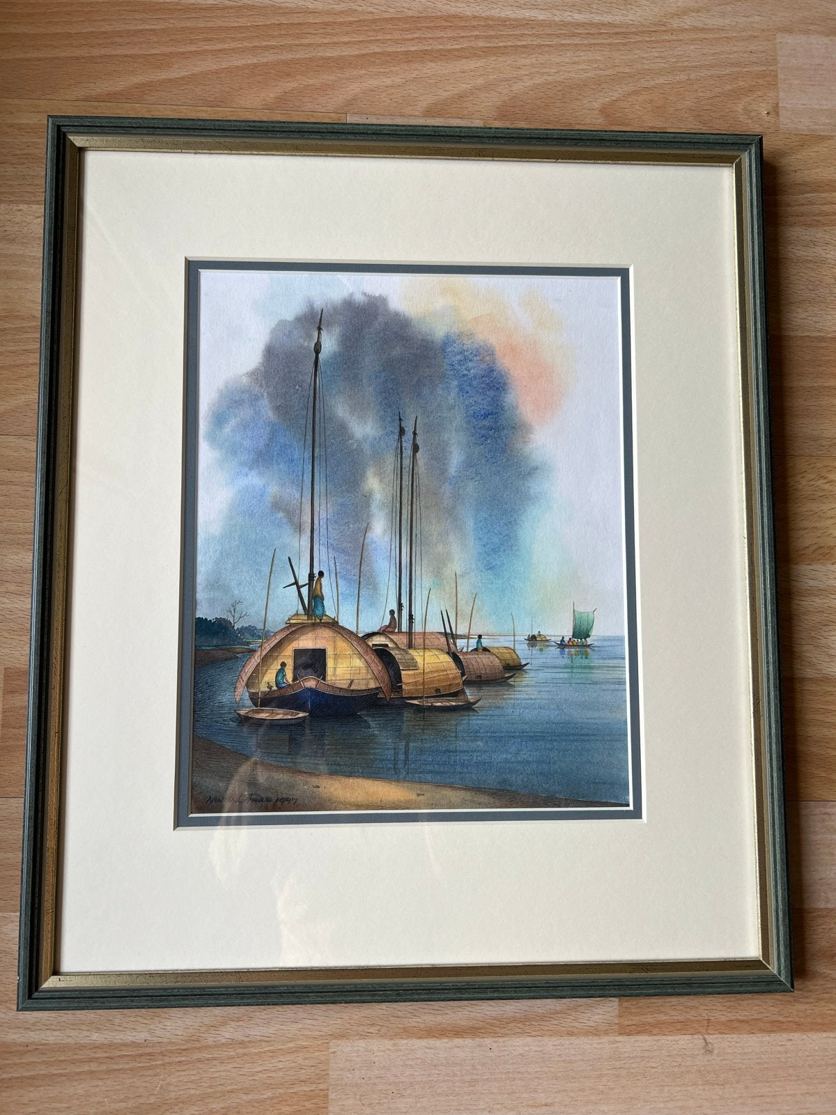 Sfeervolle Thaise Aquarel – Traditionele Woonboten, Ophalen