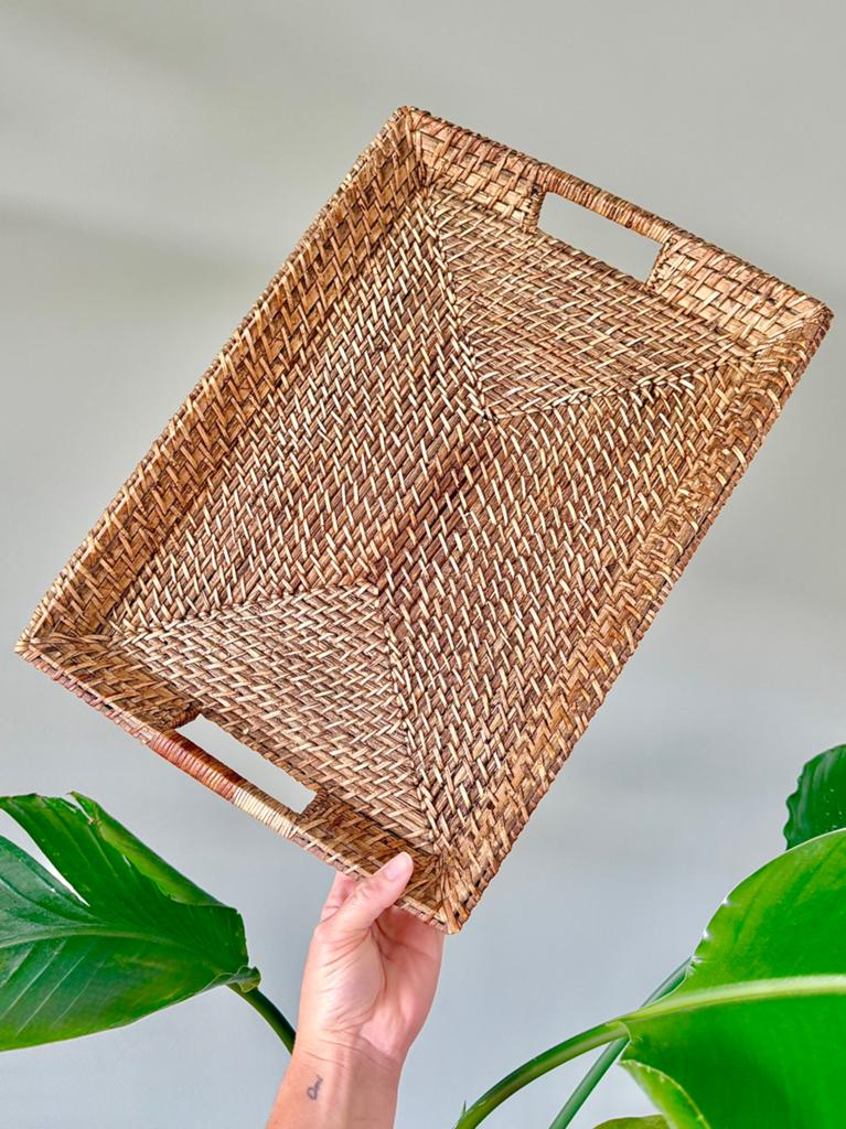 Vintage rotan dienblad plateau, Ophalen of Verzenden, Gebruikt, Rechthoekig, Overige materialen