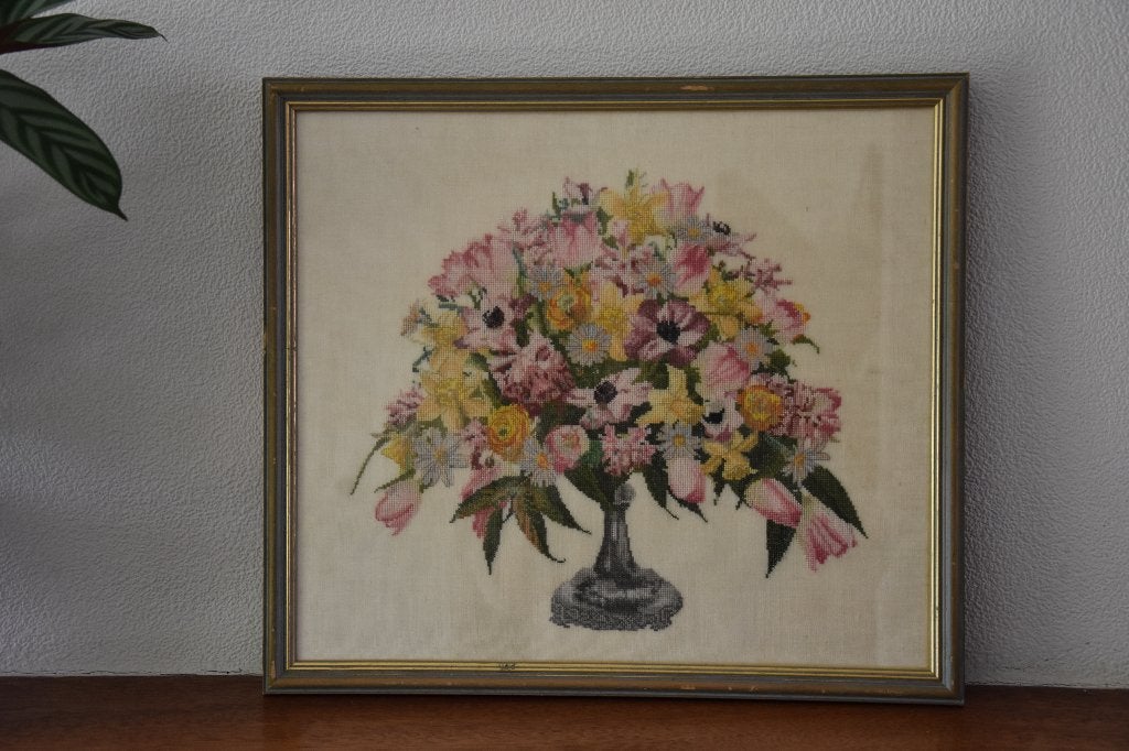 Vintage Bloemen borduur ( handwerk), Ophalen, Gebruikt, Meerkleurig, Overige stijlen