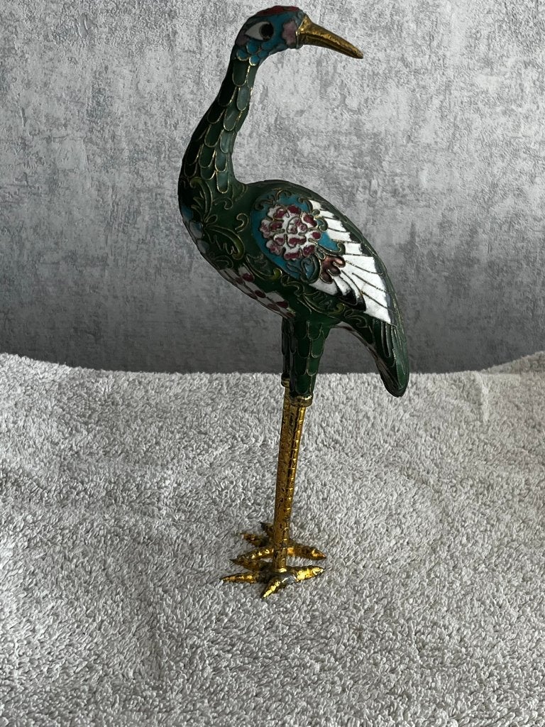 Vintage Chinees Cloisonné  Kraanvogel – Emaille & Messing, Ophalen
