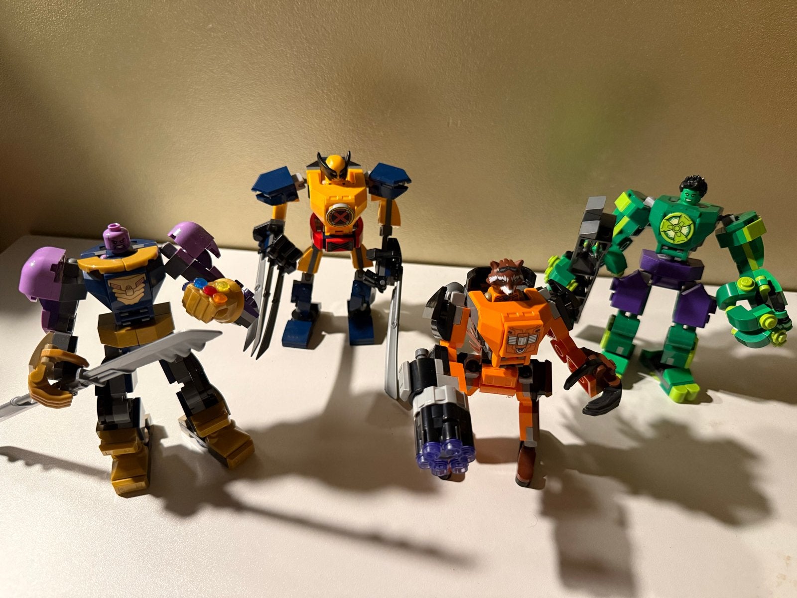 4 LEGO Marvel Mechs: Thanos, Wolverine, Rocket Raccoon, Hulk, Ophalen, Zo goed als nieuw, Overige merken