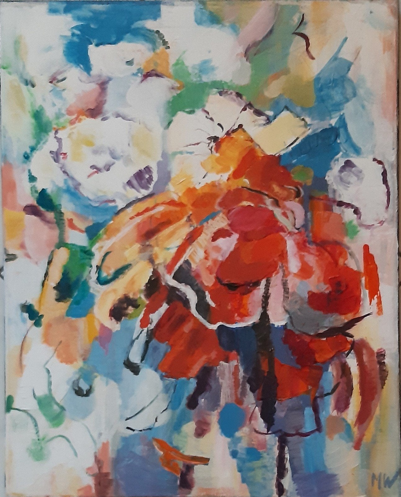 Abstract Kleurrijk Schilderij - Dik Aangebrachte Verf, Ophalen of Verzenden