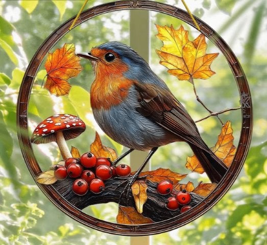 Raamhanger Roodborstje herfst met Paddenstoel, Ophalen of Verzenden, Nieuw