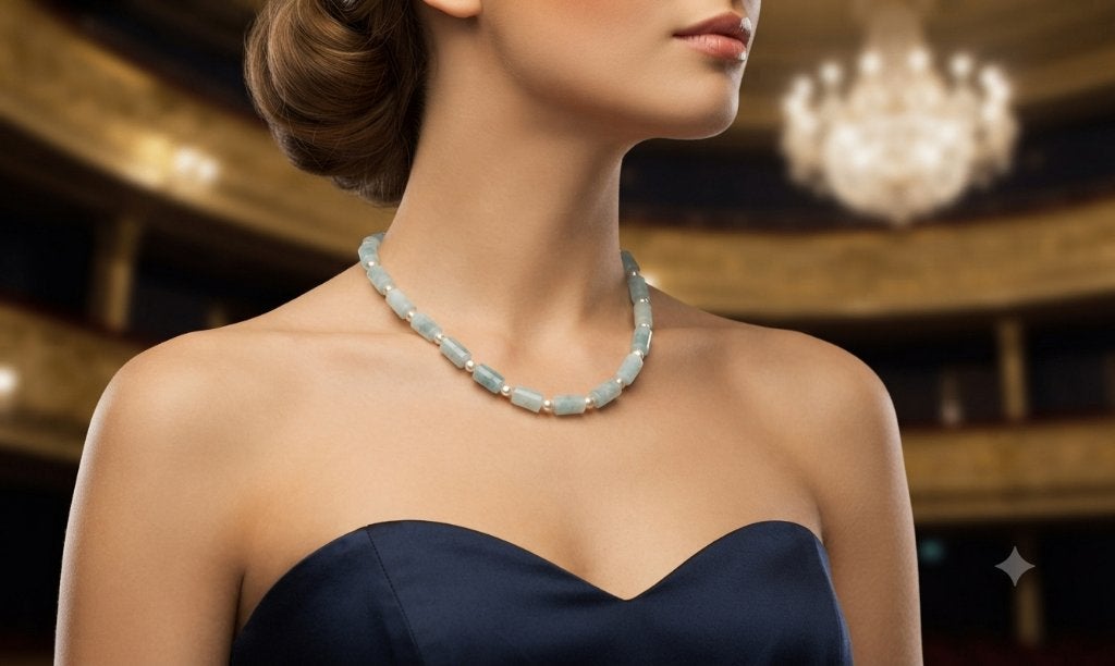 Prachtige Ketting Aquamarijn & Echte Parels ZILVEREN slotje, Blauw, Nieuw, Ophalen of Verzenden, Steen of Mineraal