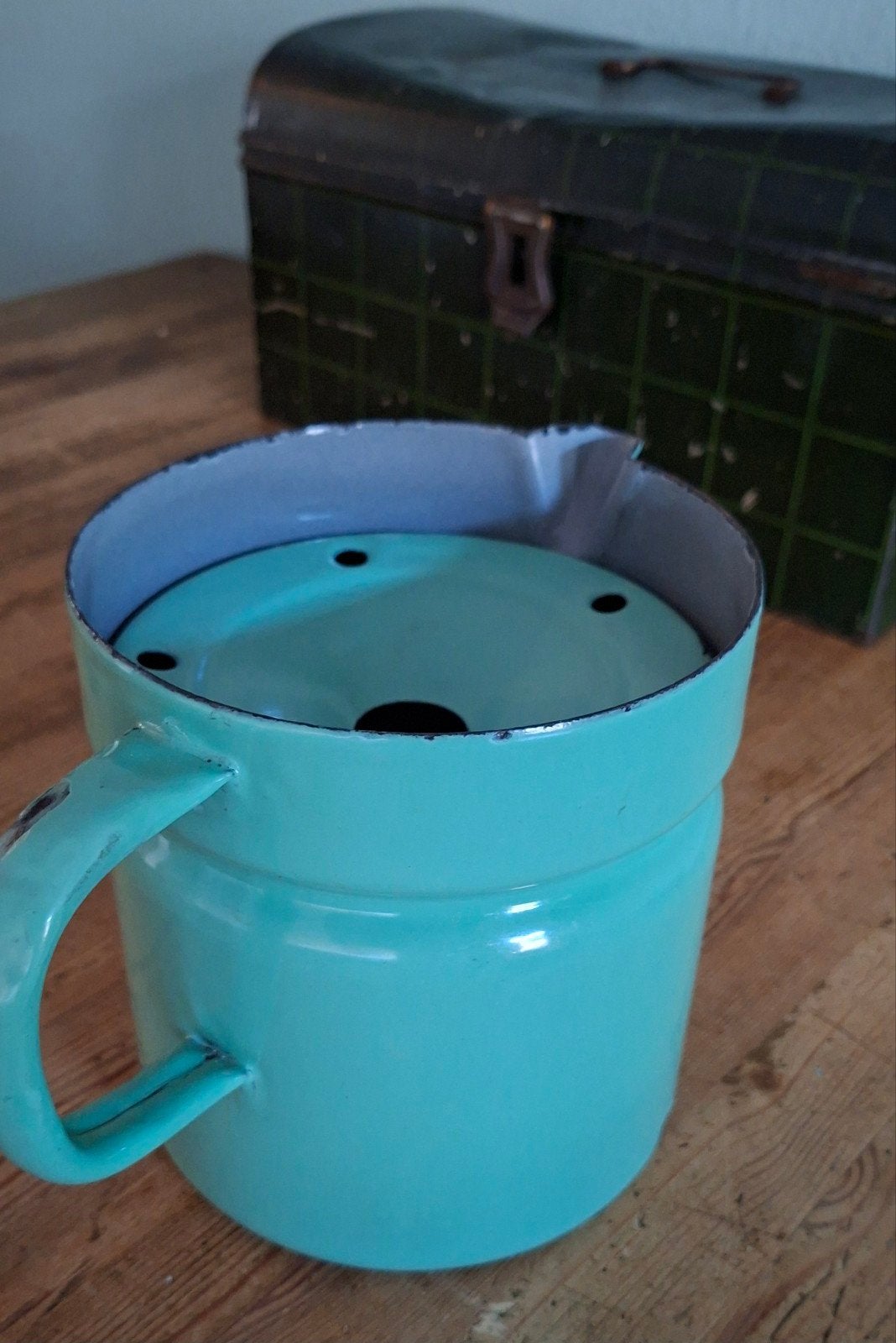 Vintage geëmailleerde melkkan - turquoise, Antiek en Kunst, Ophalen of Verzenden