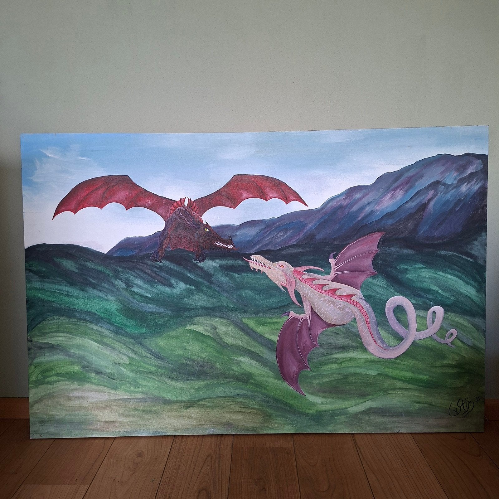 Schilderij 2 draken, Ophalen of Verzenden