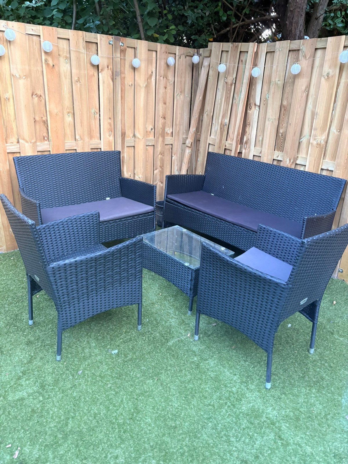 5-delige tuinset zwart te koop, Ophalen, Gebruikt, Rotan, Bijzettafel