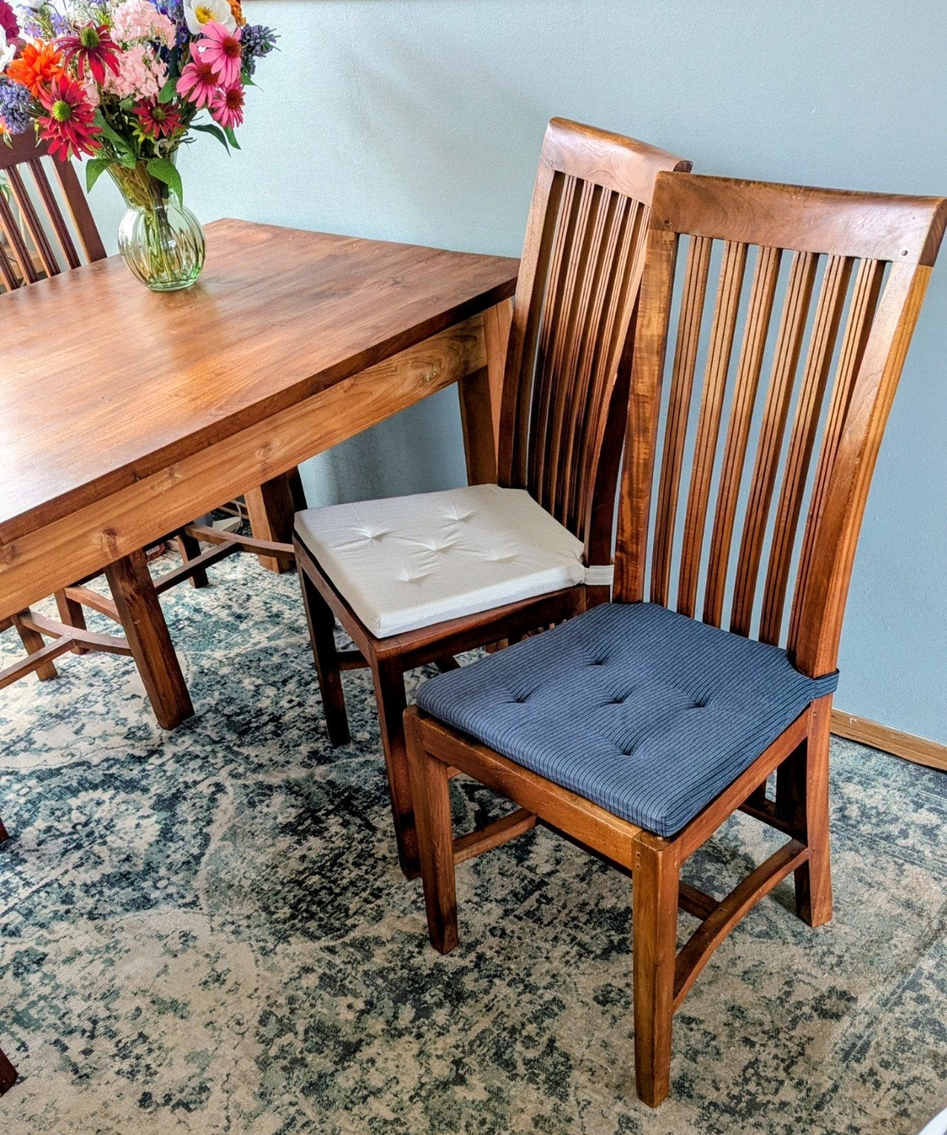 # INDO TEAK   EETTAFEL + 6 STOELEN.kast wand meubel fauteuil, Ophalen, Gebruikt, Teakhout, 50 tot 100 cm