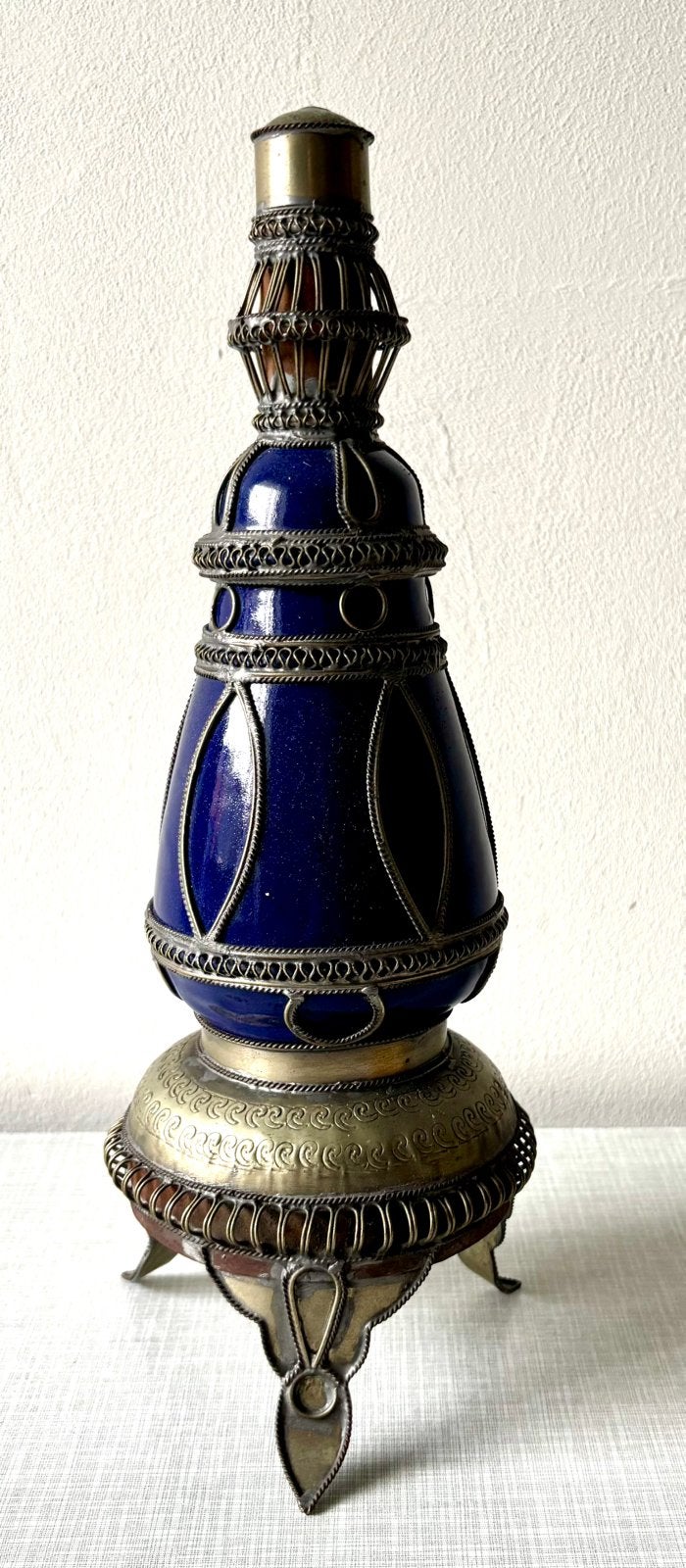 Vintage Marokkaanse kandelaar blauw, Ophalen of Verzenden