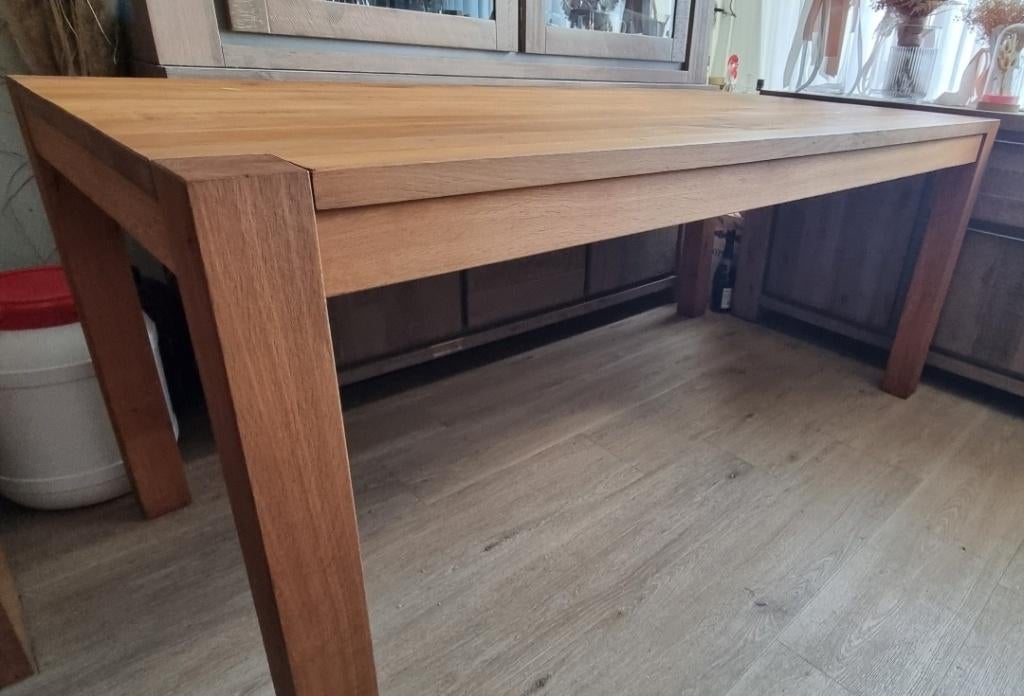 Massief eiken eettafel, Ophalen, Gebruikt, Eikenhout, 50 tot 100 cm