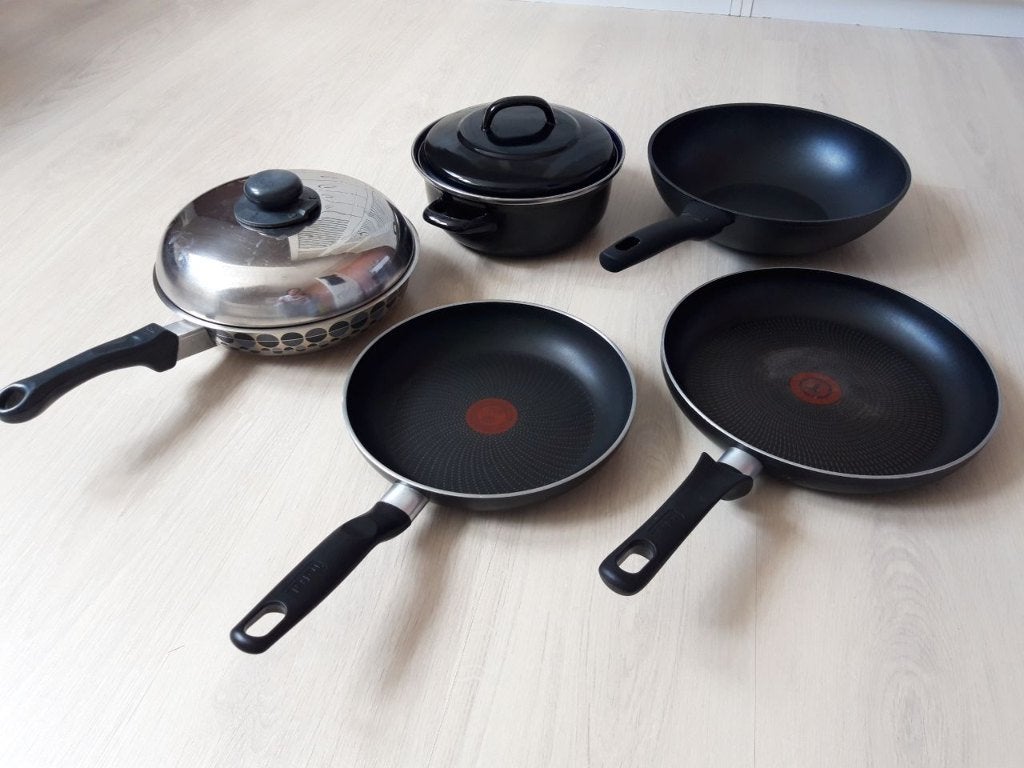 koekenpan set, Huis en Inrichting, Keuken | Potten en Pannen, Ophalen, Gebruikt, Rvs