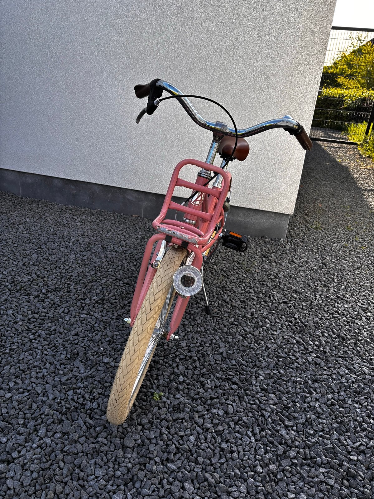 Roze kinderfiets met voordrager - 20 inch, Ophalen, Gebruikt, Velgrem, 16 tot 20 inch