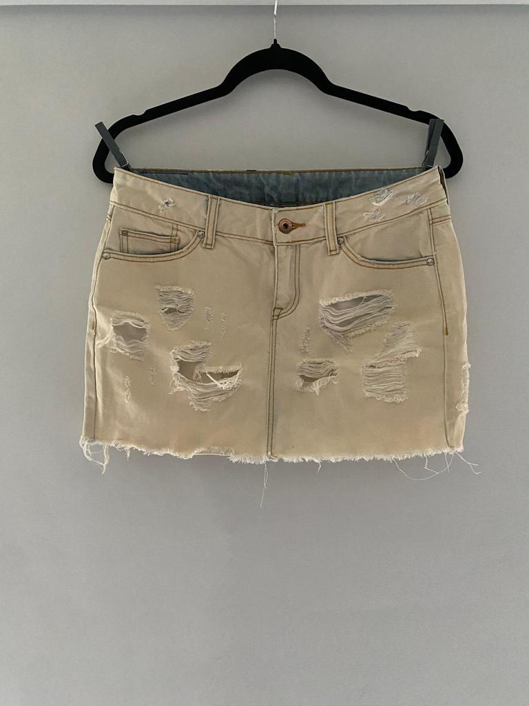 Mango denim mini rok – beige/wit – maat S/36, Beige, Ophalen of Verzenden, Maat 36 (S), Gedragen