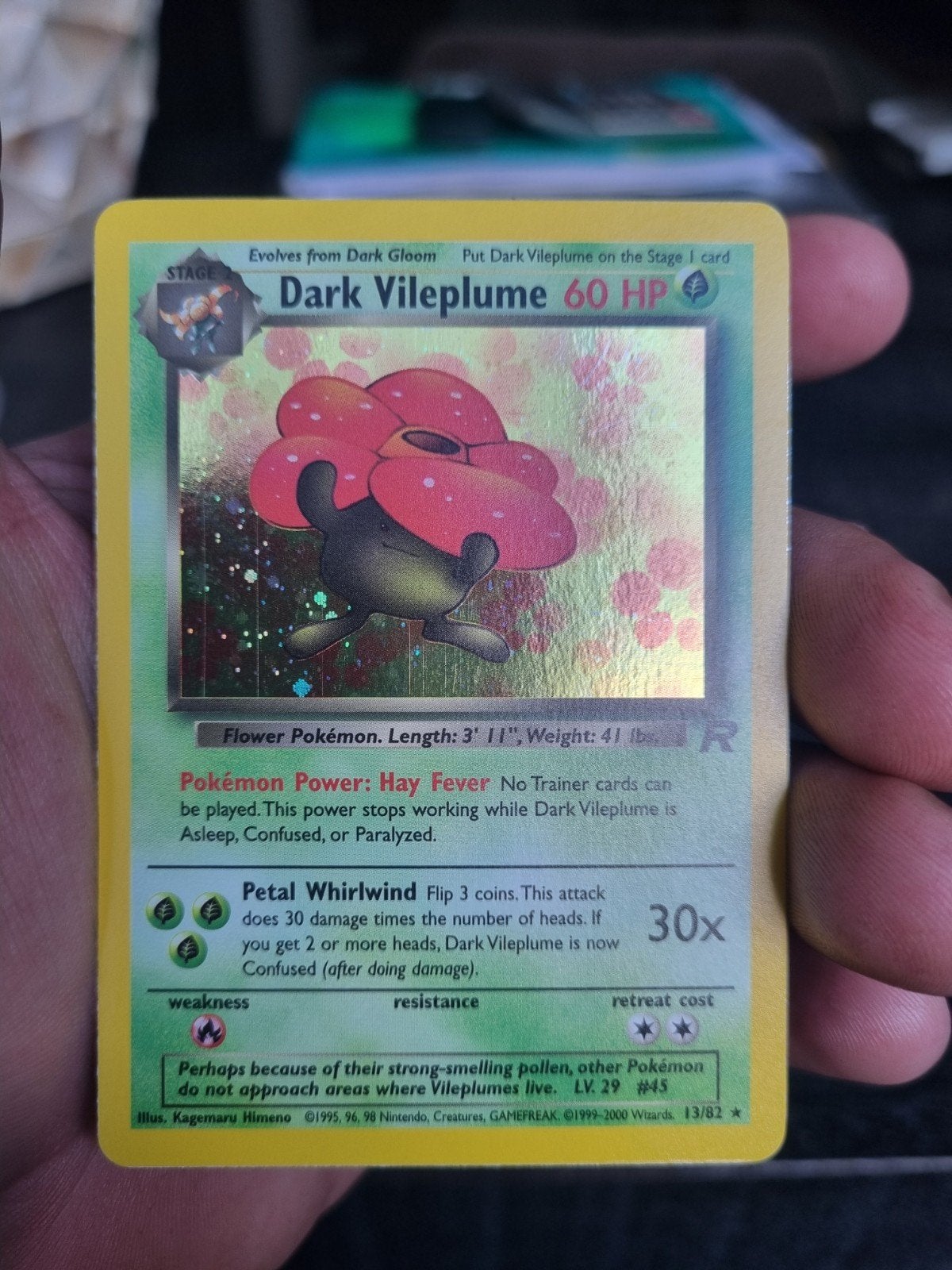 Dark vileplume 13/82 team rocket , holo rare * € 40, Ophalen of Verzenden, Zo goed als nieuw, Losse kaart, Foil