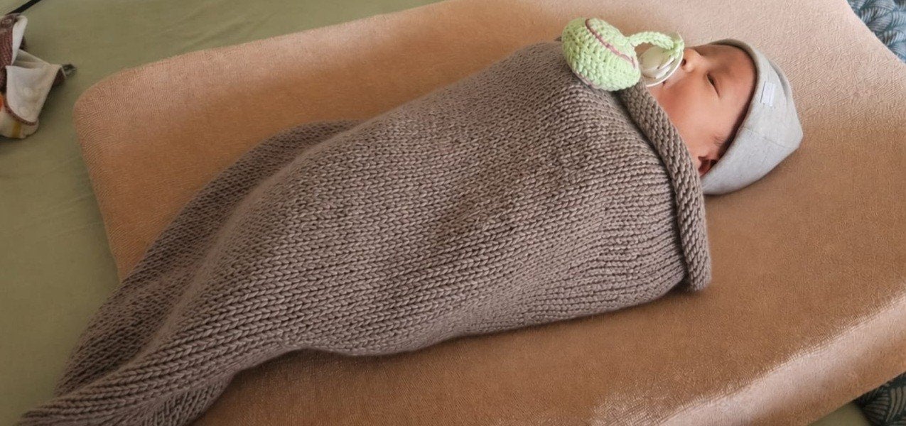 Handgebreide babycocoon van 100% merinowol, Groen, Verzenden, Ademend, Overige typen