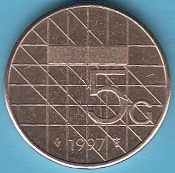 Nederland Vijfje (5 gulden) 1997 UNC in munthouder, Postzegels en Munten, Munten | Nederland, Ophalen of Verzenden, Koningin Beatrix