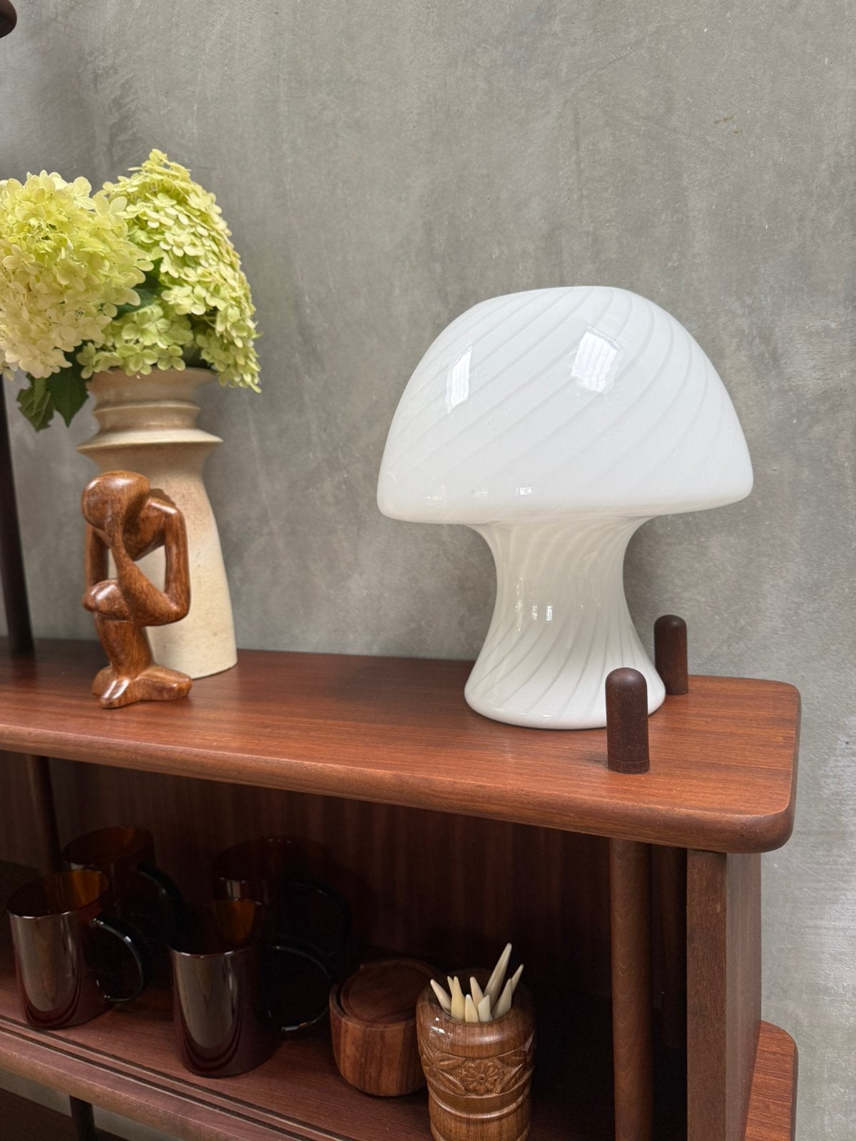 Vintage mushroom tafellamp, Met schakelaar, Vintage, Q, Wit