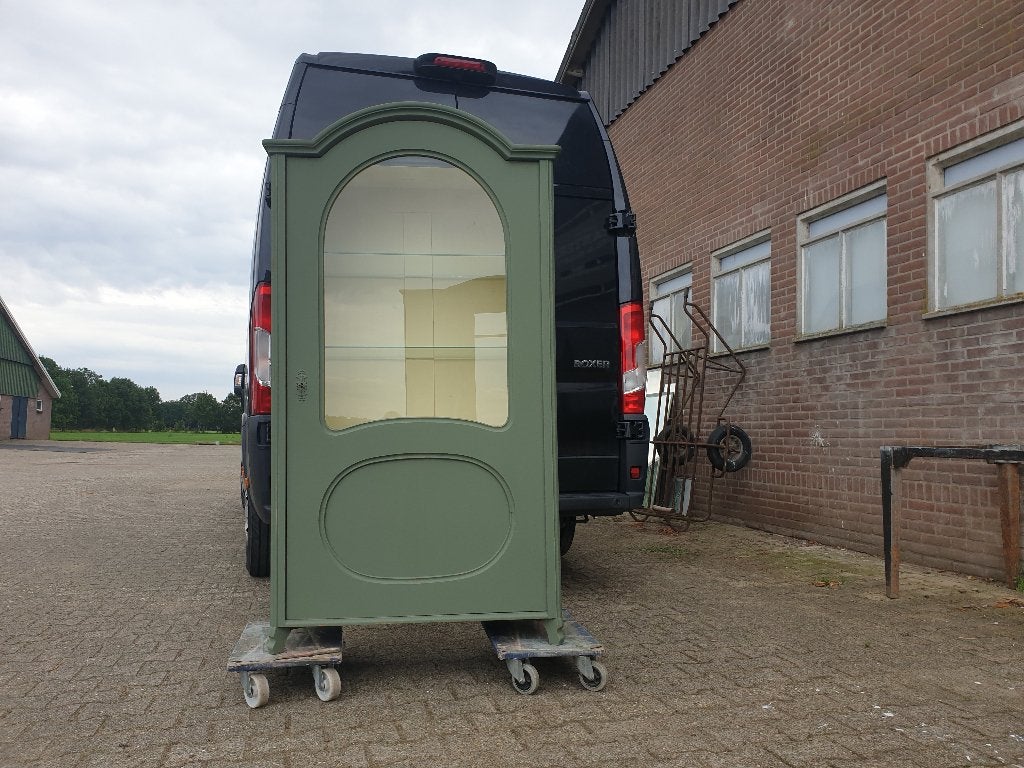 Prachtige groene oude kast met mooie vorm., Gebruikt, 100 tot 150 cm, Ophalen of Verzenden, 150 tot 200 cm