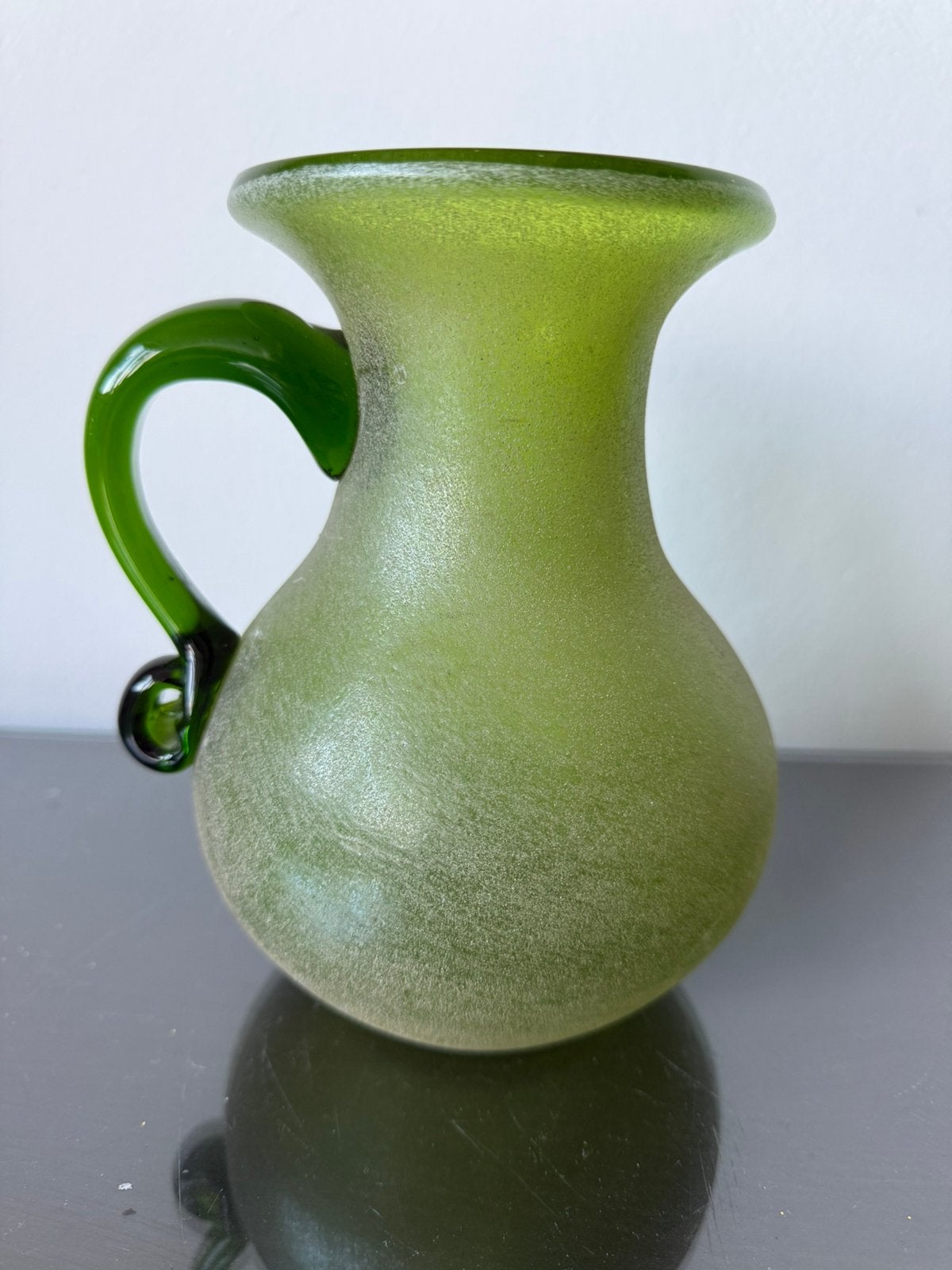 Vintage Murano Scavo groen oorkan vaas, Ophalen of Verzenden