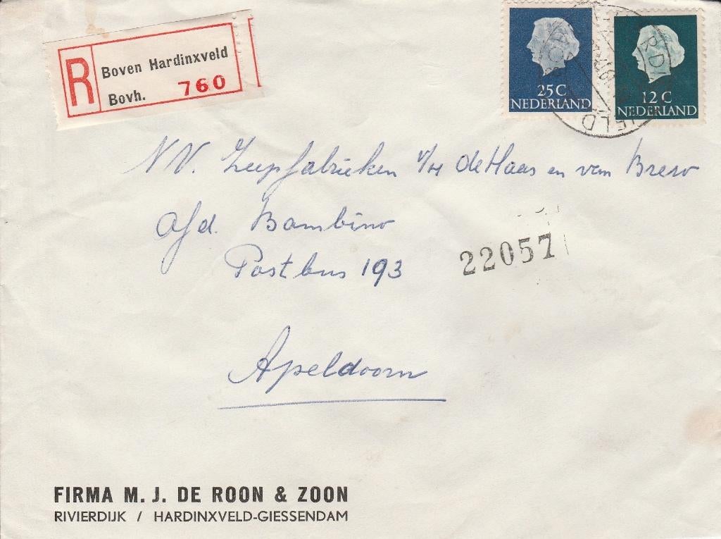 HARDINXVEL-GIESSENDAM 1961 Fa MJ. de ROON & Zn Rivierdijk, Ophalen of Verzenden, 1960 tot 1980, Gelopen, Zuid-Holland
