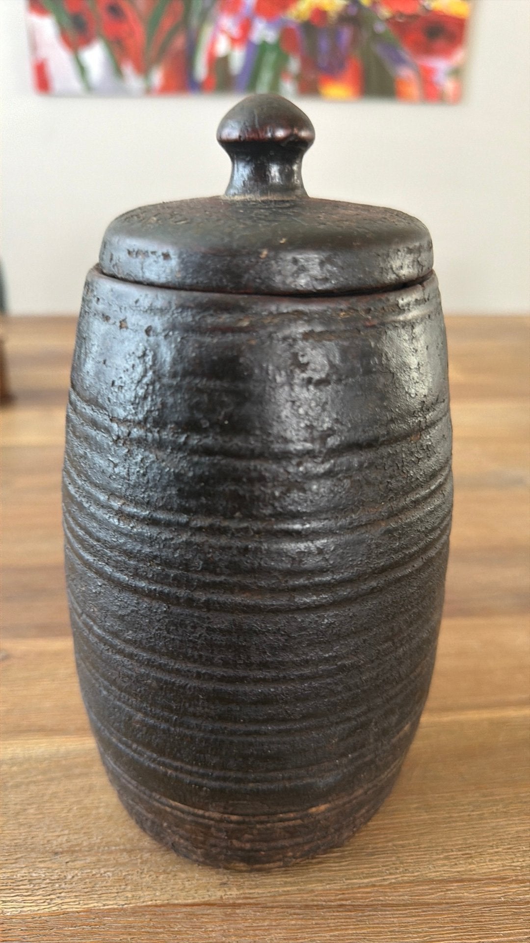 Nepalese Houten pot, Huis en Inrichting, Woonaccessoires | Stolpen, Ophalen of Verzenden, Zo goed als nieuw