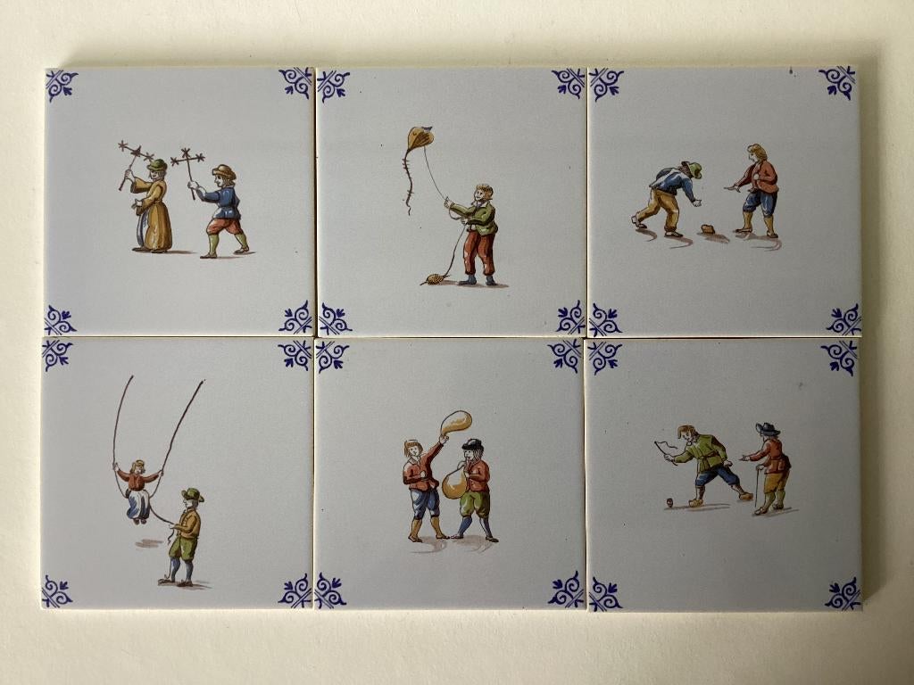 6 Tegels kinderspelen Westraven 13 x 13 cm, Antiek en Kunst, Ophalen of Verzenden