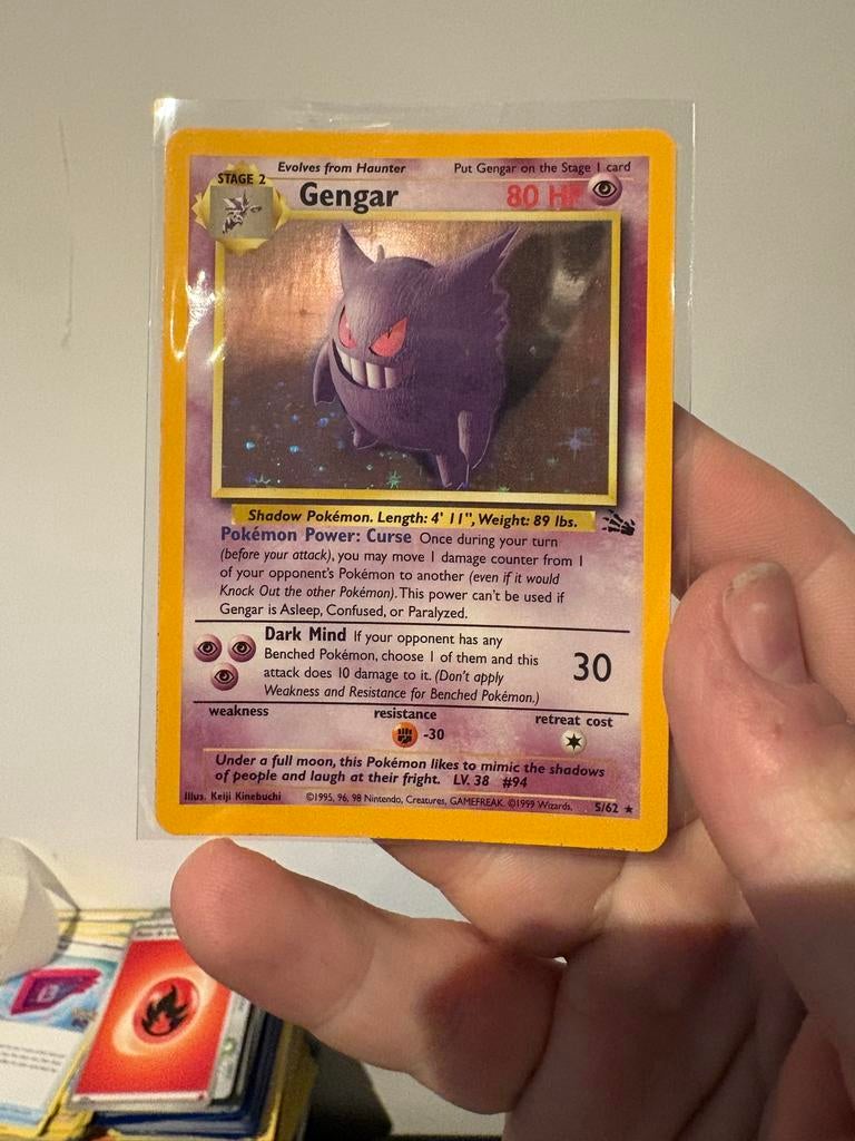 Gengar Fossil Pokémon Kaart - Zeldzaam Vintage Exemplaar, Ophalen of Verzenden, Gebruikt, Losse kaart