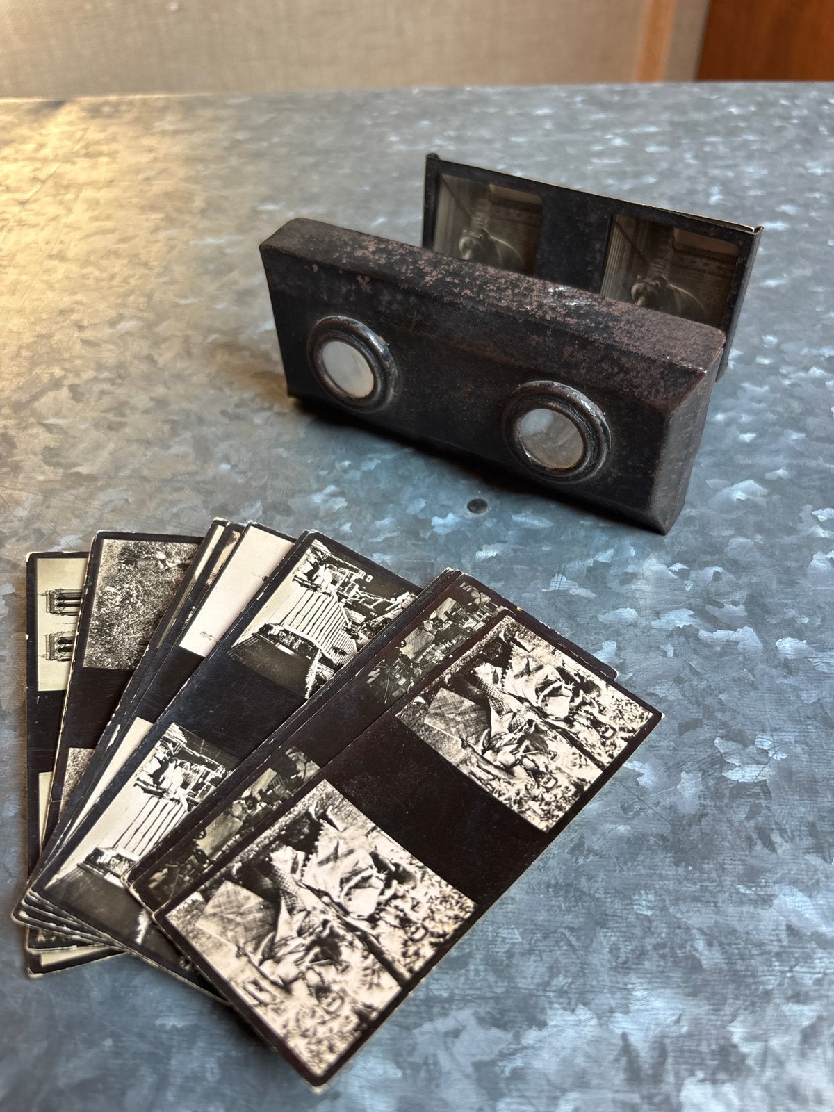 Antieke Stereoscoop met Stereokaarten - Vintage Kijkdoos, Ophalen of Verzenden