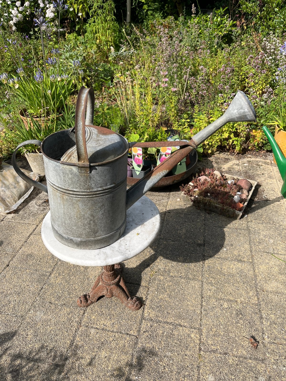Vintage brocante Zinken Gieter - Decoratief Tuinstuk, Tuin en Terras, Gieters, Ophalen of Verzenden, Gebruikt, Metaal