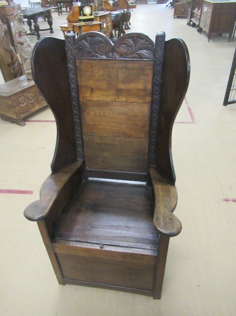 Oer 11638 antieke 18e eeuwse eikenhouten Engelse bak stoel, Antiek en Kunst, Ophalen