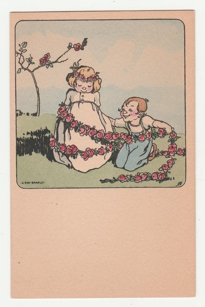 Kinderen met bloemenslinger.  Illustrateurs., Verzenden, Voor 1920, Ongelopen, Overige thema's