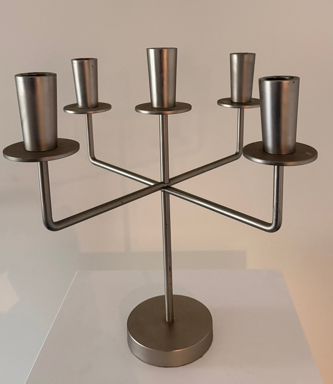 Rvs “ Klein” kandelaar Scandinavisch en Bauhaus geinspireerd, Ophalen of Verzenden, Gebruikt, Kandelaar