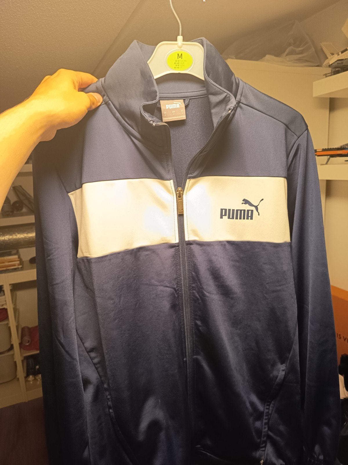 Puma trainingsjack maat S - Donkerblauw met witte streep, Puma, Ophalen of Verzenden, Zo goed als nieuw, Algemeen
