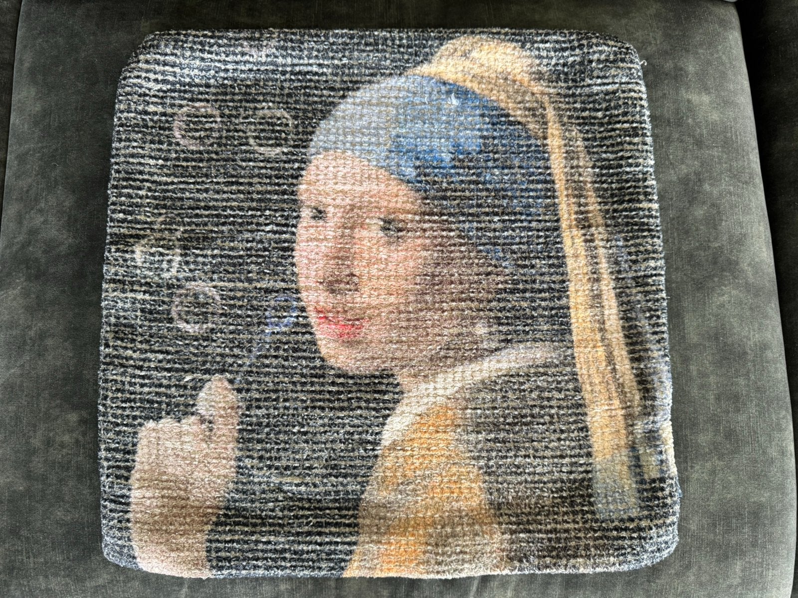 2 sierkussens Meisje met de Parel - afmeting 40x40 cm, Overige merken, Blauw, Vierkant, Ophalen of Verzenden