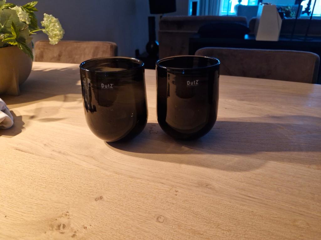 Dutz, twee zwarte windlichten, massief glas, Ophalen of Verzenden, Zo goed als nieuw