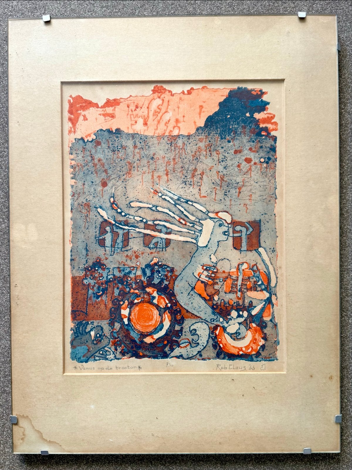 Rob Claus - Venus op de tractor - Kleuren zeefdruk 1966, Antiek en Kunst, Kunst | Litho's en Zeefdrukken, Gesigneerd, Ophalen of Verzenden