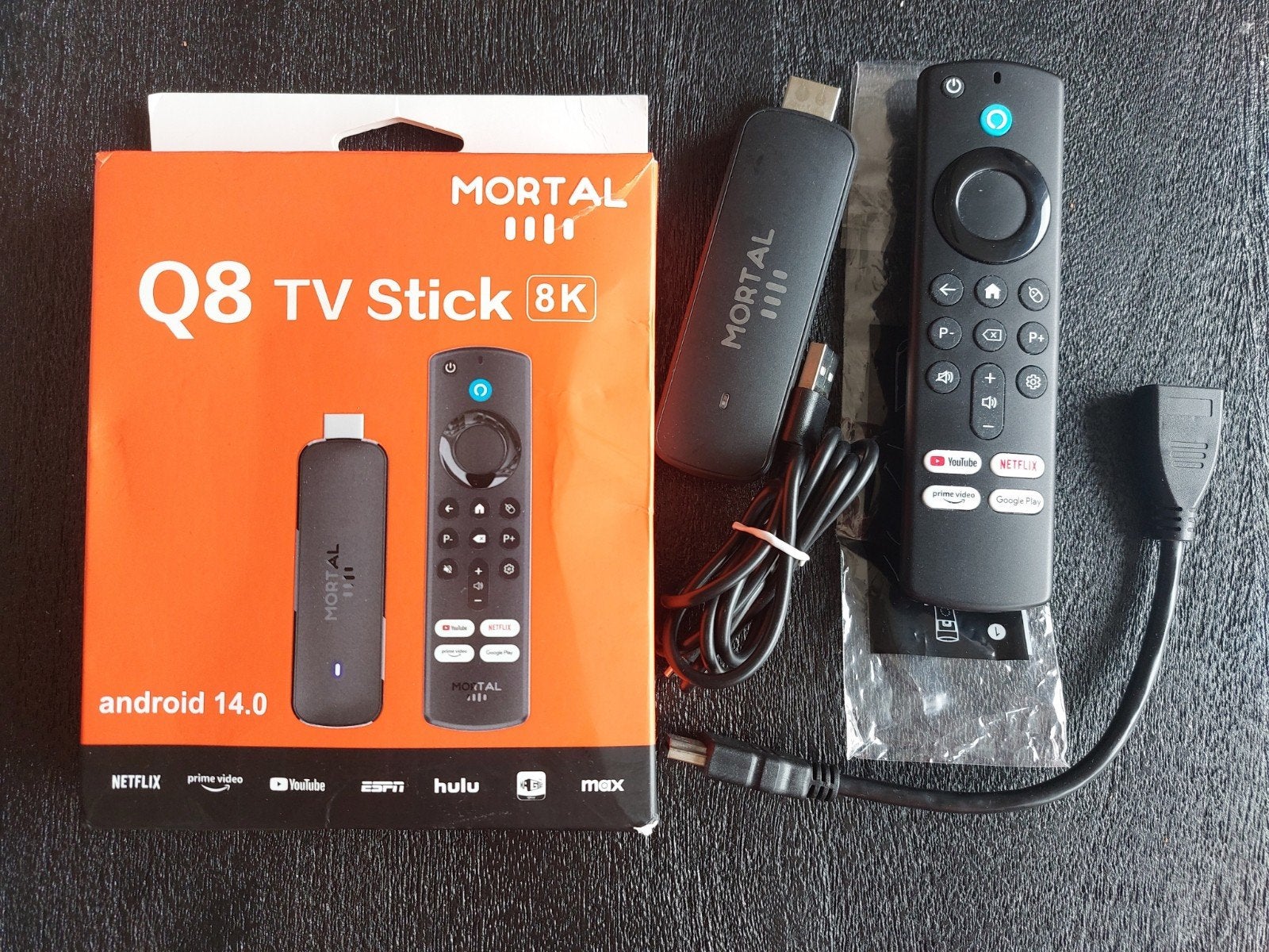Mortal Q8 TV Stick 8K Android 14.0 met afstandsbediening, Ophalen of Verzenden, Zo goed als nieuw, HDMI, Zonder harde schijf