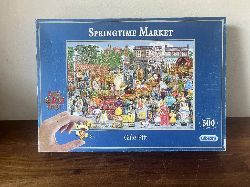 XL puzzel 500 stukjes – Gibson: Springtime Market, Ophalen of Verzenden, 500 t/m 1500 stukjes, Zo goed als nieuw, Legpuzzel