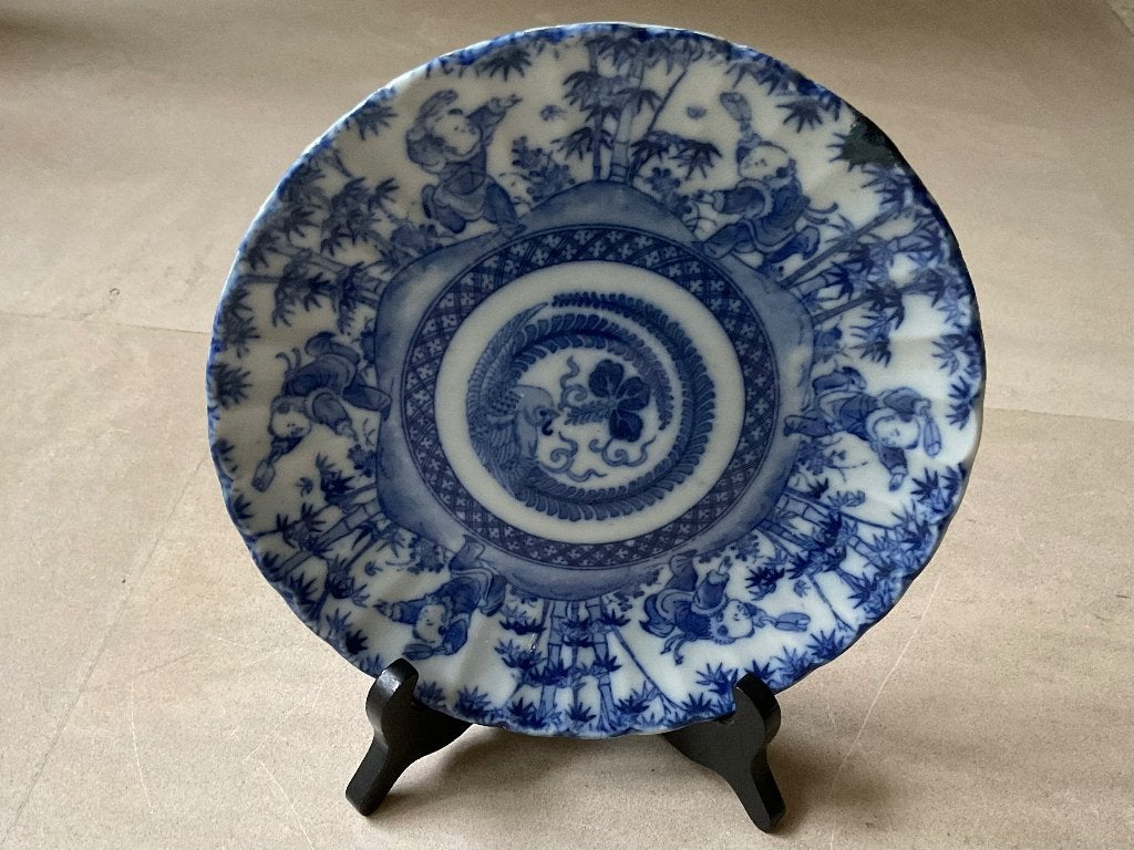 Chinees Qing Dynasty 19de eeuws blauw/wit bord gedecoreerd, China, Verzenden