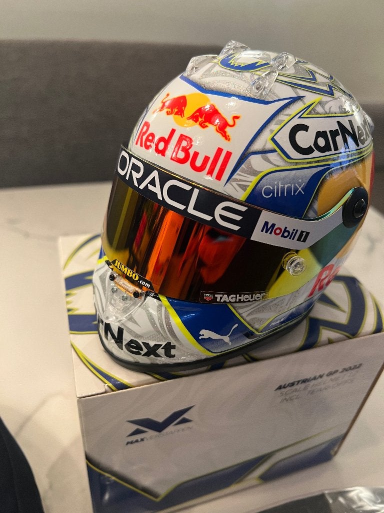 Max Verstappen helm 1:2 Oostenrijk  2022, Verzamelen, Ophalen of Verzenden, Nieuw, Formule 1