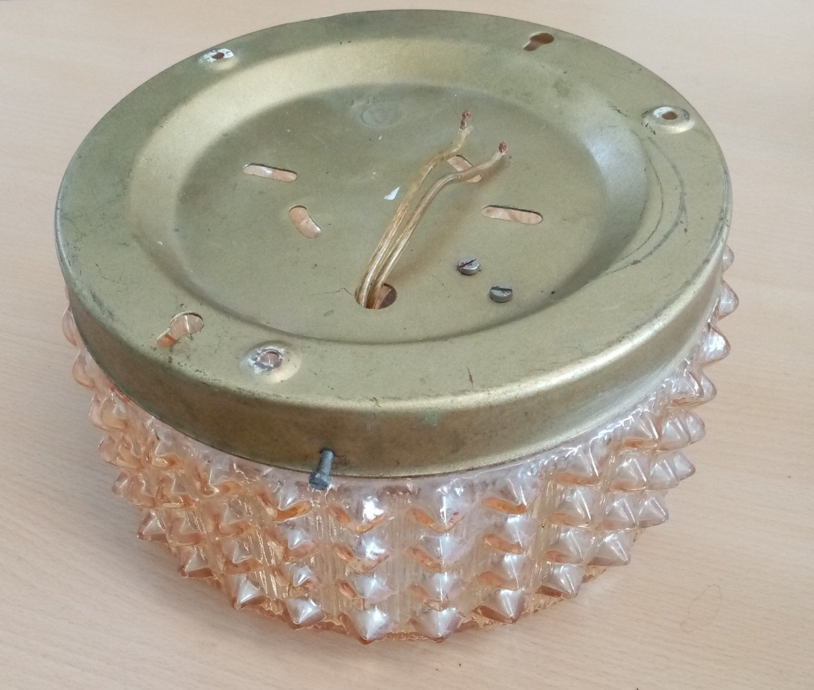 Vintage plafonnière, amber glas, Ophalen of Verzenden, Glas