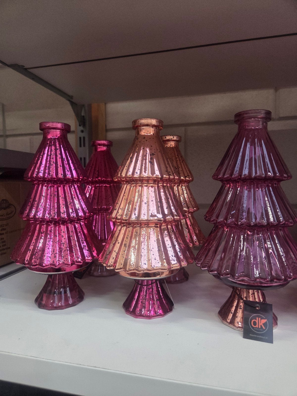 glazen kerstboom kandelaars roze set van 3, Diversen, Kerst, Ophalen of Verzenden, Nieuw
