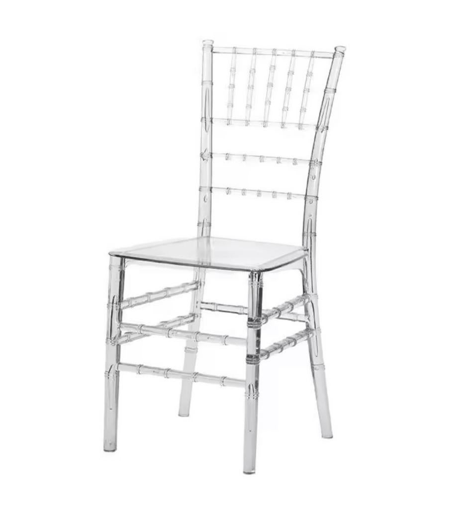 Partij 100 Chiavari stoelen met kussen - Transporte model, Kunststof, Gebruikt, Overige kleuren, Ophalen of Verzenden