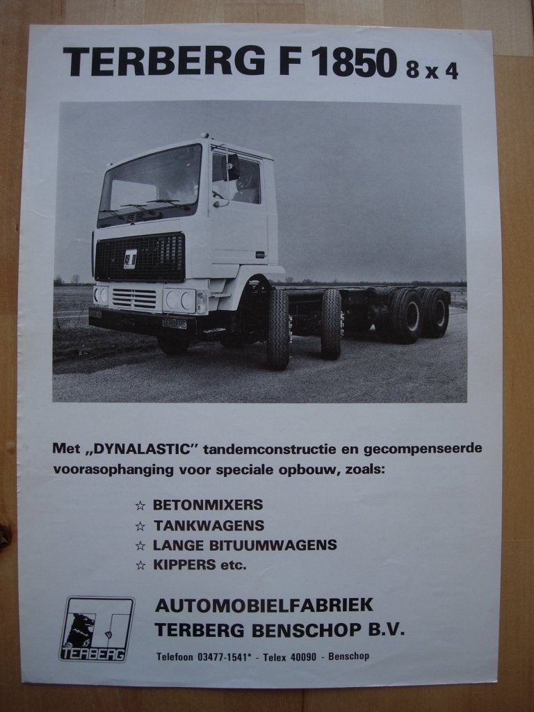 Terberg F1850 8x4 Technische Specificatie Brochure 1982, Ophalen of Verzenden, Zo goed als nieuw, Overige merken, Terberg