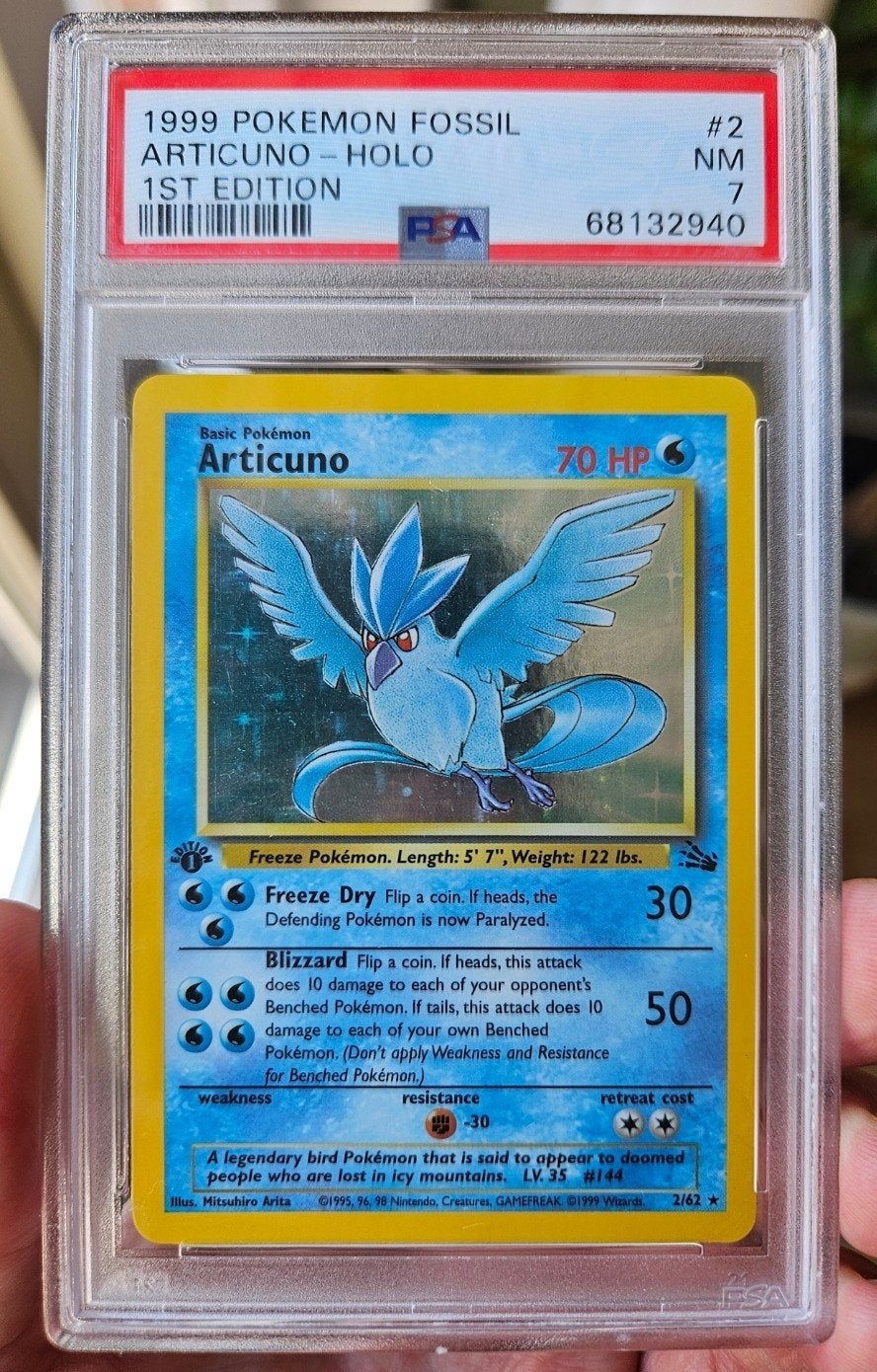 1999 Pokémon Fossil Articuno Holo 1st Edition PSA 7, Verzenden, Gebruikt, Losse kaart, Foil